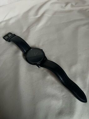 Fossil Black Minimalist Leather Strap Watch
